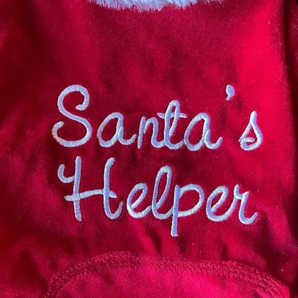 Pup Crew Fur Trimmed Santa’s Helper Red & White Knit  Velour Pet Pajamas SM NWT